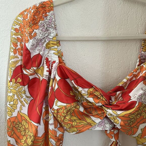 Hello Crop Top Long Sleeve Boho Chic Floral 70s Style Size XS Pillow Sleeves - Picture 4 of 8